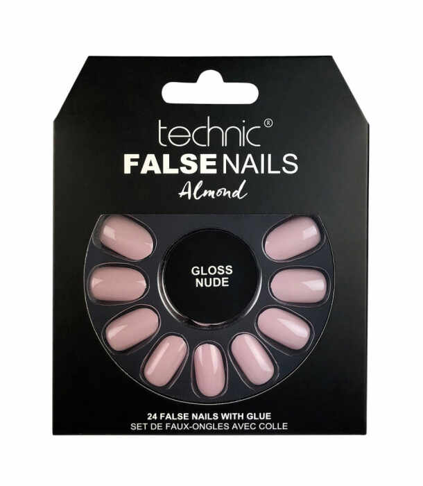 Set 24 Unghii False cu adeziv inclus Technic False Nails, Almond, Gloss Nude