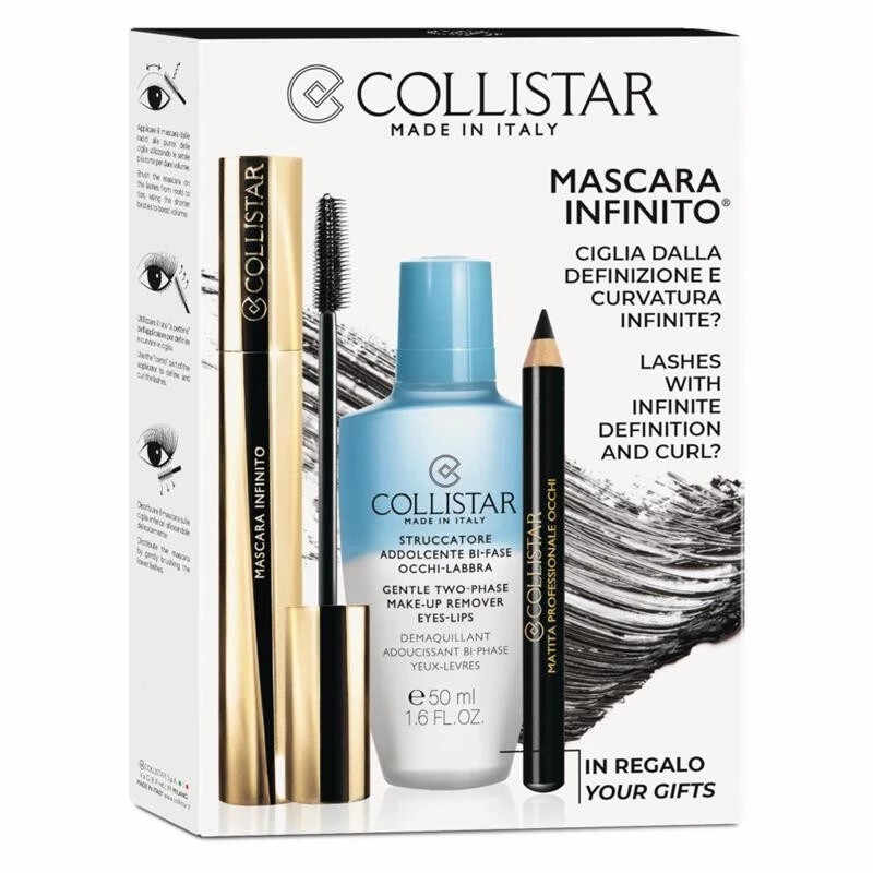 Collistar Kit, Femei, Set: Mascara Black Infinite 11 ml + Demachiant 50 ml + Creion dermatograf Negru 0.8 g