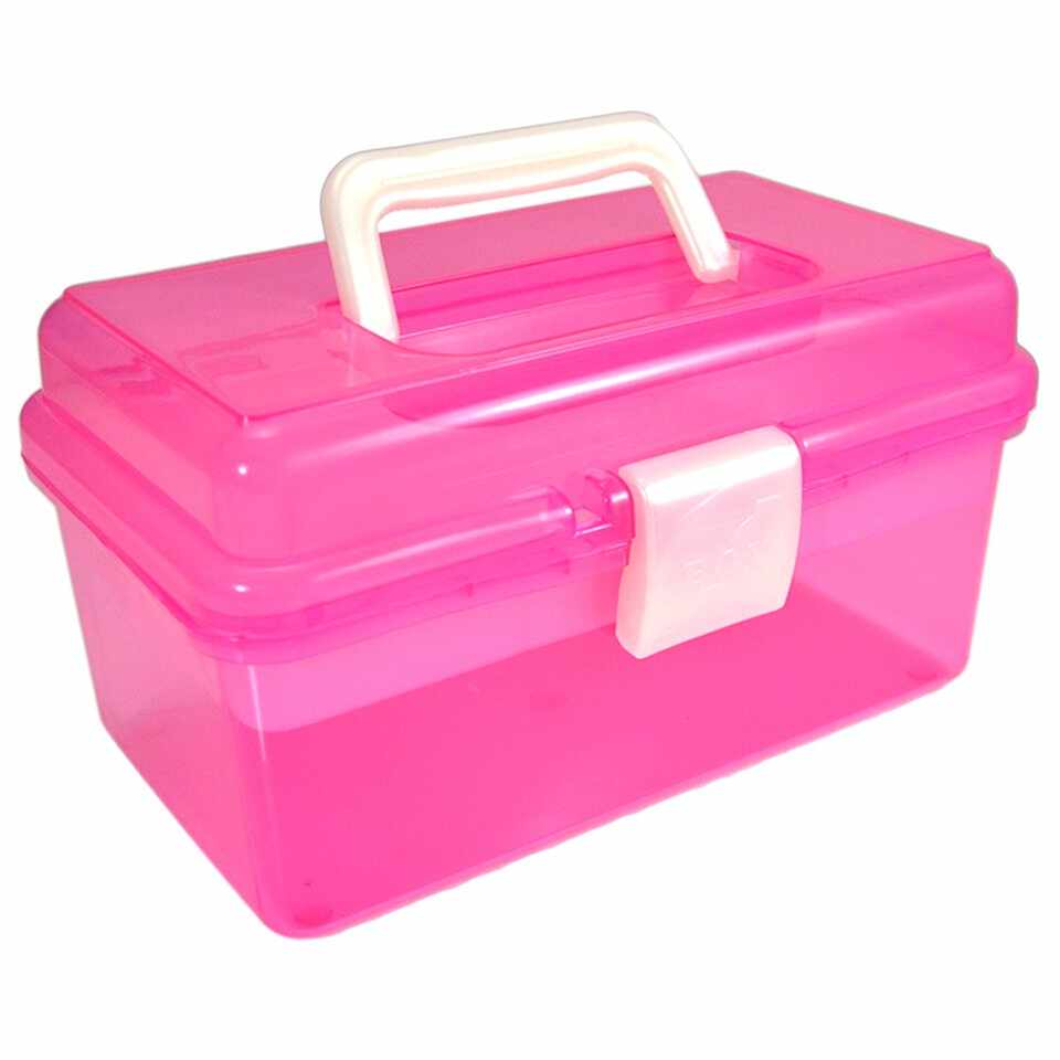 Cutie Cosmetice Compartimentata Roz SensoPRO, cu un sertar si maner