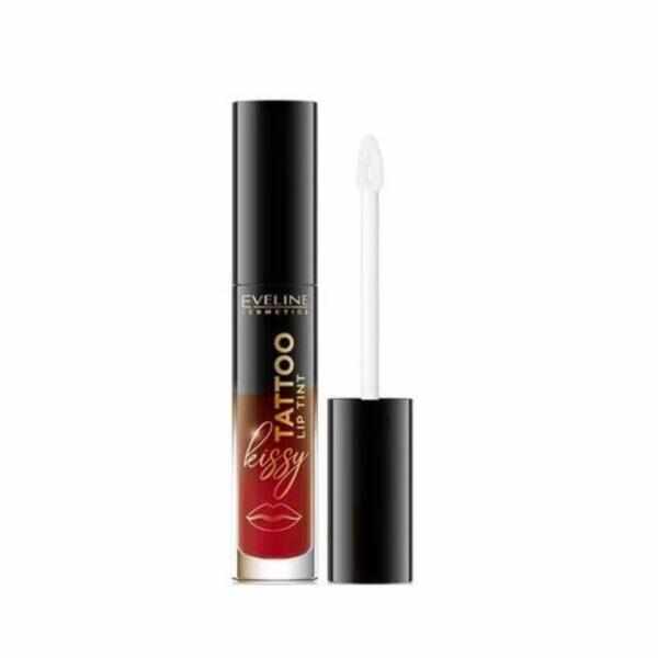 Ruj lichid semipermanent Eveline Cosmetics, Kissy Tattoo Lip Tint, 02 Juicy Red, 4.5 ml