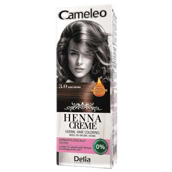 Crema Coloranta pentru Par pe Baza de Henna Cameleo Delia Cosmetics, nuanta 3.0 Dark Brown, 75g
