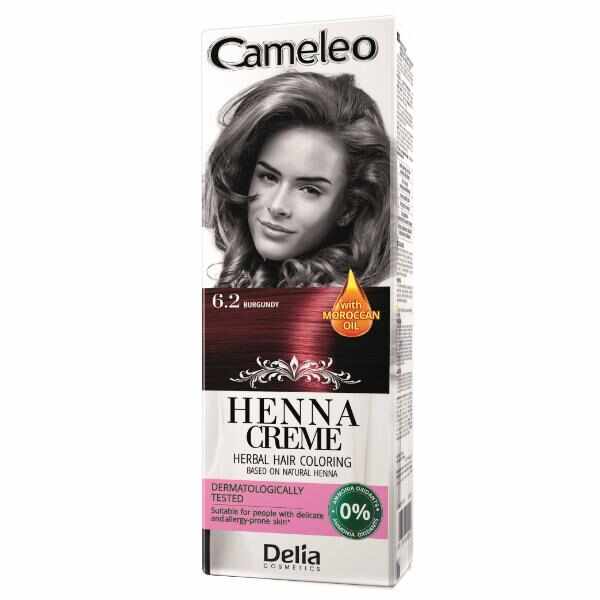 Crema Coloranta pentru Par pe Baza de Henna Cameleo Delia Cosmetics, nuanta 6.2 Burgundy, 75g