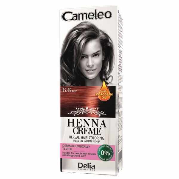 Crema Coloranta pentru Par pe Baza de Henna Cameleo Delia Cosmetics, nuanta 6.6 Ruby, 75g
