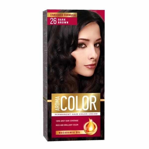 Vopsea Crema Permanenta - Aroma Color Permanent Hair Color Cream, nuanta 26 Dark Brown, 90 ml