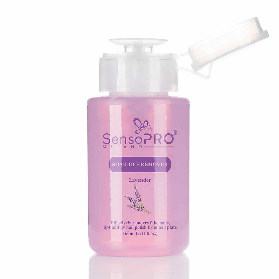 Soak Off Remover SensoPRO Milano Lavender - Indepartare gel, oja semipermanenta, tipsuri, 160 ml