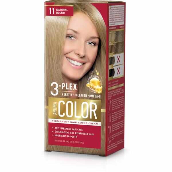 Vopsea Crema Permanenta - Aroma Color 3-Plex Permanent Hair Color Cream, nuanta 11 Natural Blond, 90 ml