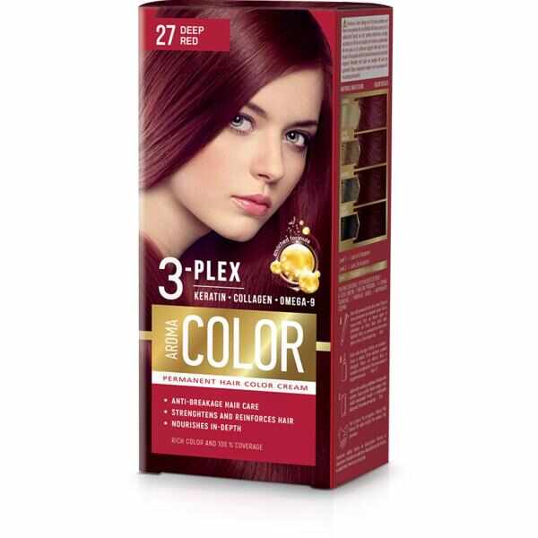 Vopsea Crema Permanenta - Aroma Color 3-Plex Permanent Hair Color Cream, nuanta 27 Deep Red, 90 ml