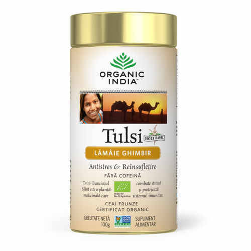 Ceai Tulsi cu Lamaie si Ghimbir, Antistres Natural 100g | Organic India