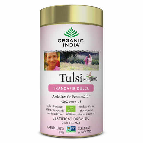 Ceai Tulsi Trandafir Dulce, Antistres & Fermecator 100g | Organic India