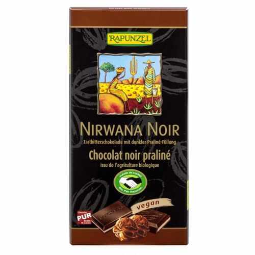 Ciocolată Nirwana Neagră cu Praline 55% Cacao Vegană, 100g | Rapunzel