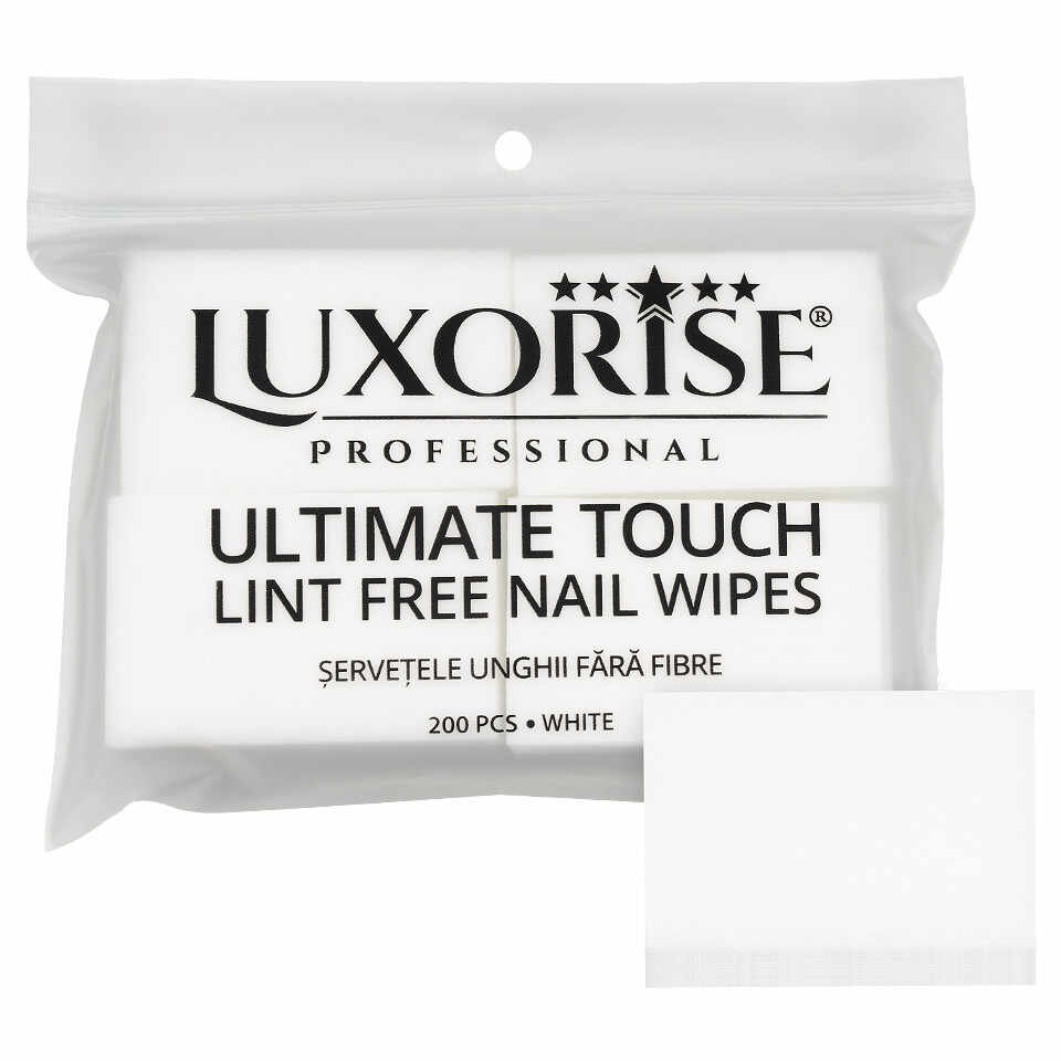 Servetele Unghii Ultimate Touch LUXORISE, Strat Dublu, 200 buc, Alb