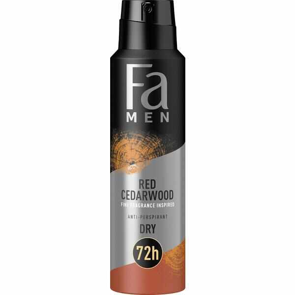Deodorant Spray Antiperspirant Dry pentru Barbati Red Cedarwood 72h Fa Men, 150 ml