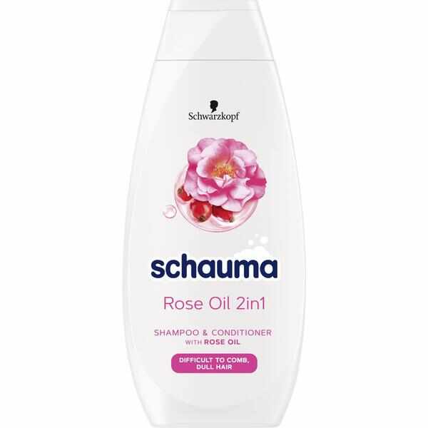 Sampon si Balsam 2 in 1 cu Ulei de Trandafir pentru Par Tern - Schwarzkopf Schauma Rose Oil 2 in 1 Shampoo & Conditioner with Rose Oil Difficult to Comb Dull Hair, 400 ml