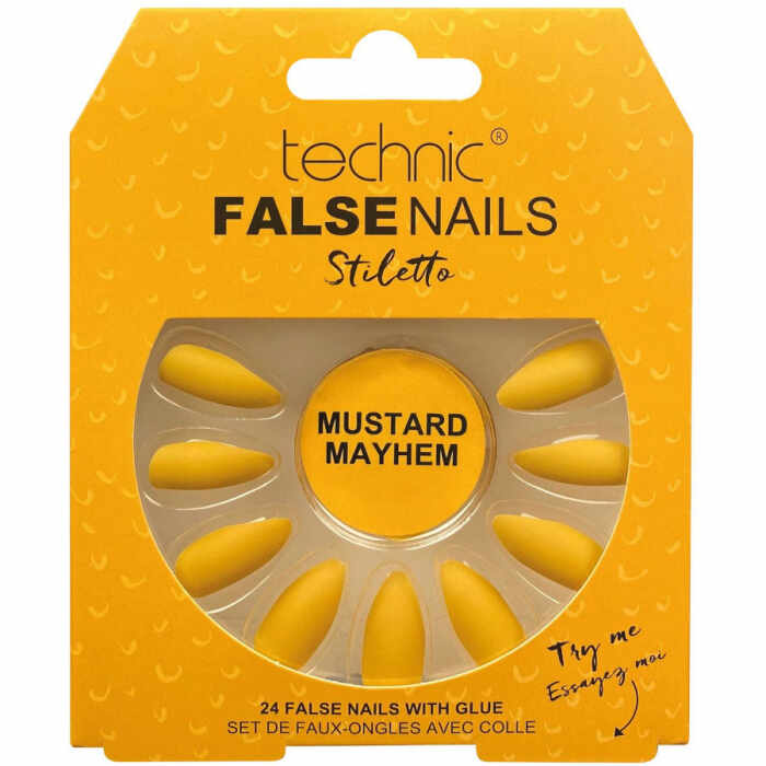 Set 24 Unghii False cu adeziv inclus Technic False Nails, Stiletto, Mustard Mayhem