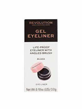 Tus de ochi + pensula Makeup Revolution London, Gel Eyeliner Pot, Black, 3 g