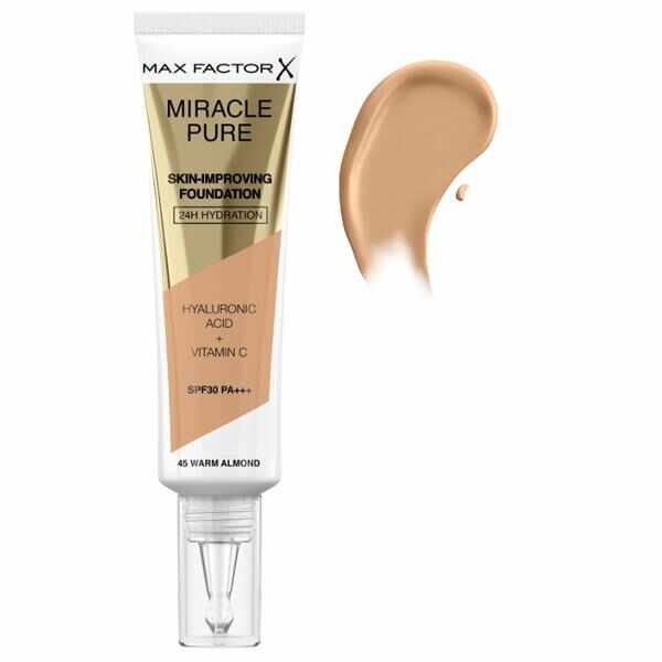 Fond de Ten - Max Factor Miracle Pure Skin-Improving Foundation SPF 30 PA+++, nuanta 45 Warm Almond, 30 ml