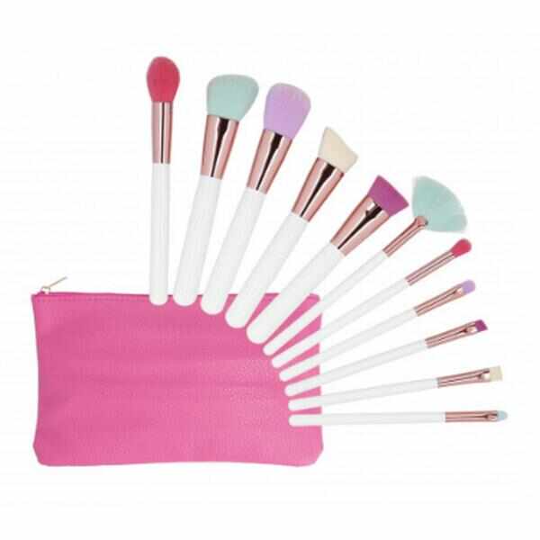 Set 11 Pensule Colorate pentru Machiaj - Mimo Makeup Brush Multi Color, 11 buc