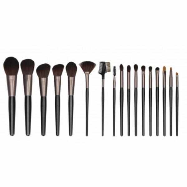 Set 18 Pensule Negre pentru Machiaj - Mimo Makeup Brush Black, 18 buc