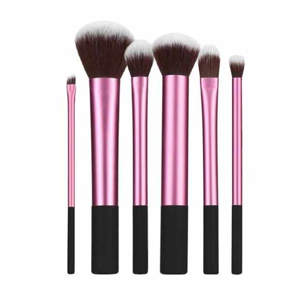 Set 6 Pensule Roz cu Negru pentru Machiaj - Mimo Makeup Brush Long Ferrule, 6 buc