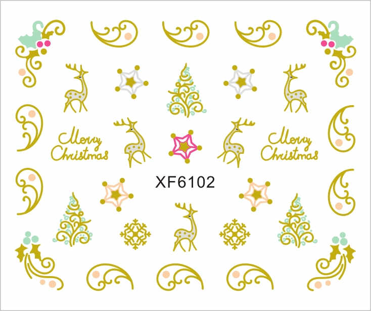 Sticker Nail Art Lila Rossa pentru Craciun, Revelion si Iarna XF6102