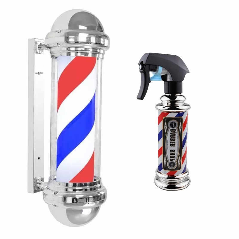 Reclama Luminoasa pentru Frizerie/Barber Pole 55 cm + Pulverizator Frizerie 200ml Just Water Barber