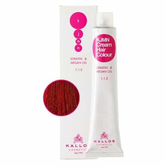 Vopsea Permanenta - Saten Deschis cu Nuanta de Roscat - Kallos KJMN Cream Hair Colour nuanta 5.66 Light Red Brown 100ml