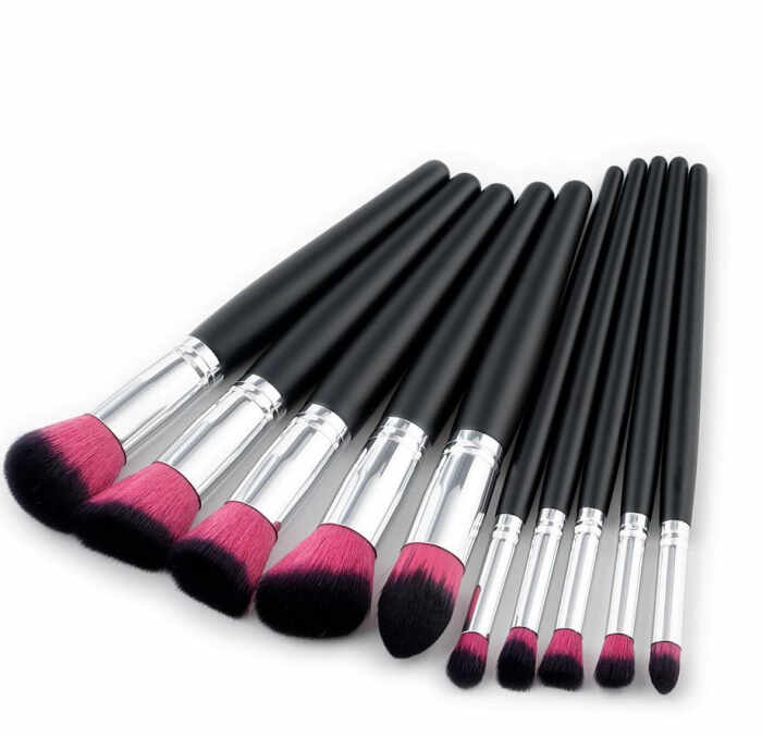Set de 10 Pensule Profesionale Top Quality Kabuki Lilyz, Black Pink