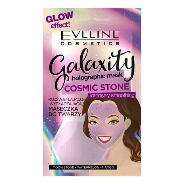Masca de fata calmanta, Eveline Cosmetics, Galaxity holographic, Cosmic Stone, intensely smoothing, 10 ml