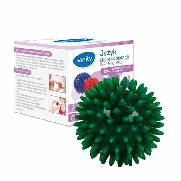 Minge Sanity Safe & Helpful, 2 in 1, pentru reabilitare si masaj, 7 cm, tip arici, Verde inchis