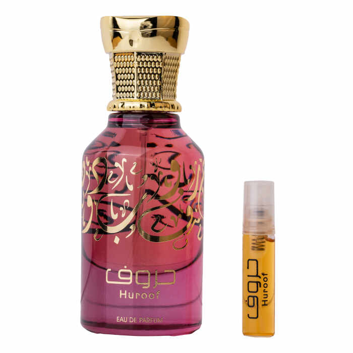 Parfum arabesc Huroof, apa de parfum 50 ml cu mostra 10ml (inclusa in cutie), femei