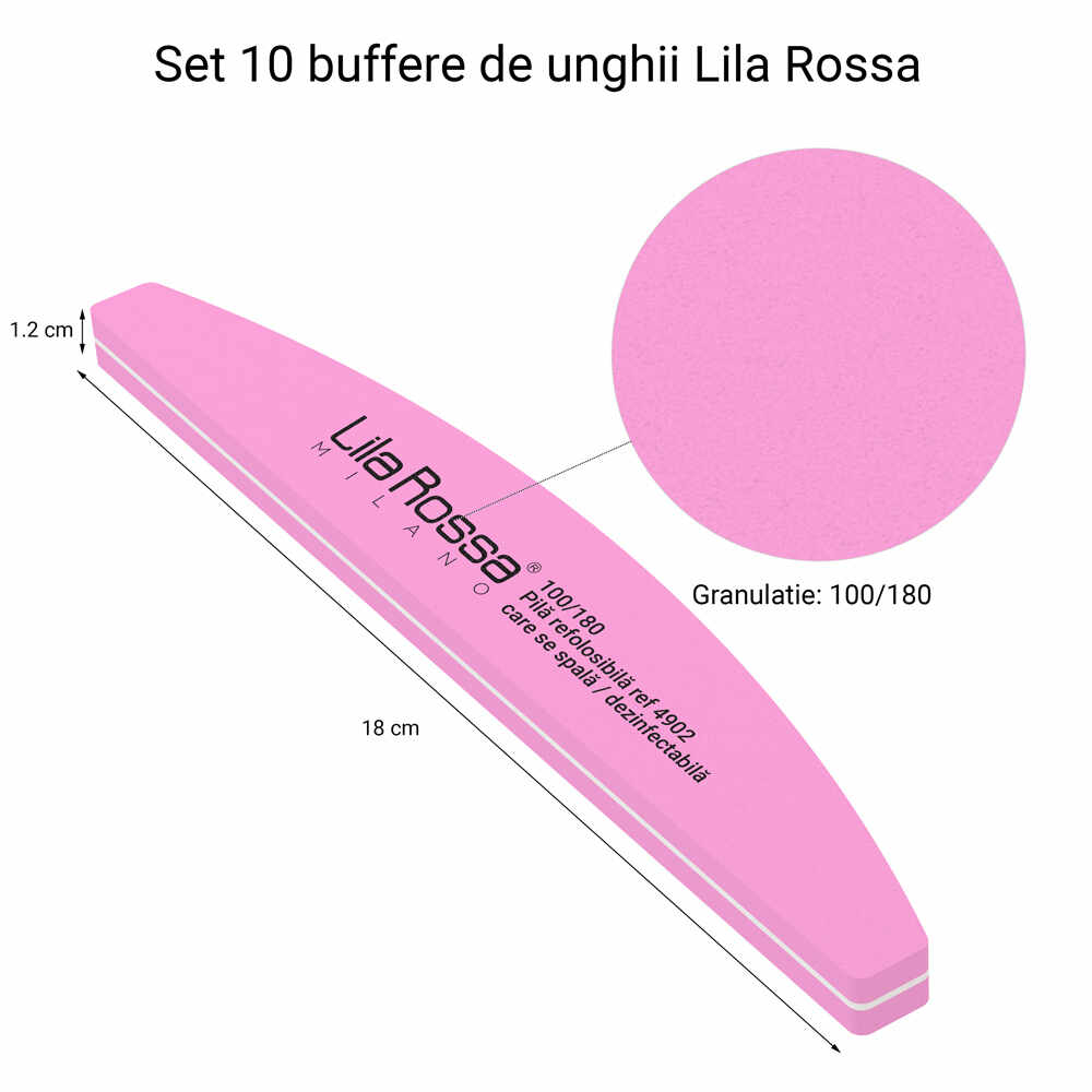 Pile Buffer Unghii 100/180 Refolosibile Lila Rossa, Semiluna, 10 Buc