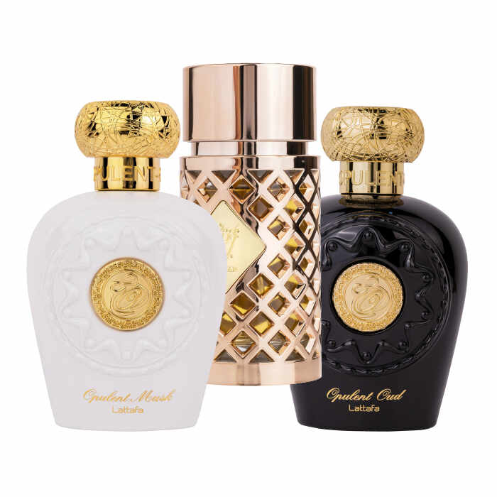 OFERTA SPECIALA - Pachet 3 parfumuri Best Seller, Opulent Oud 100 ml, Opulent Musk 100 ml si Jazzab Gold 100 ml