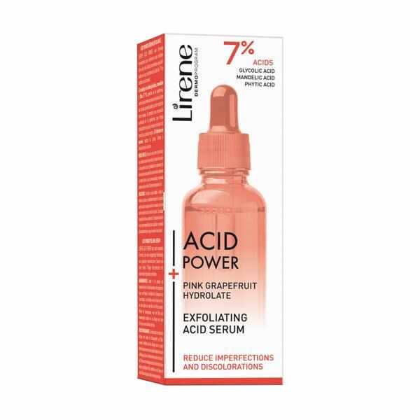 Ser Acid Exfoliant, Lirene Acid Power cu hidrolat din grapefruit roz si complex 7, 30ml
