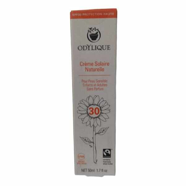 Crema Bio Protectie Solara SPF 30 pentru Piele Sensibila cu Musetel, Zinc si Unt de Shea Odylique by Essential Care, 50ml