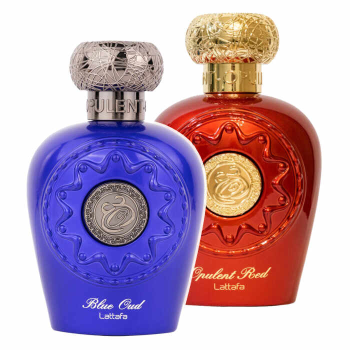 Pachet 2 parfumuri Best Seller, Blue Oud 100 ml pentru el si Opulent Red 100 ml pentru ea