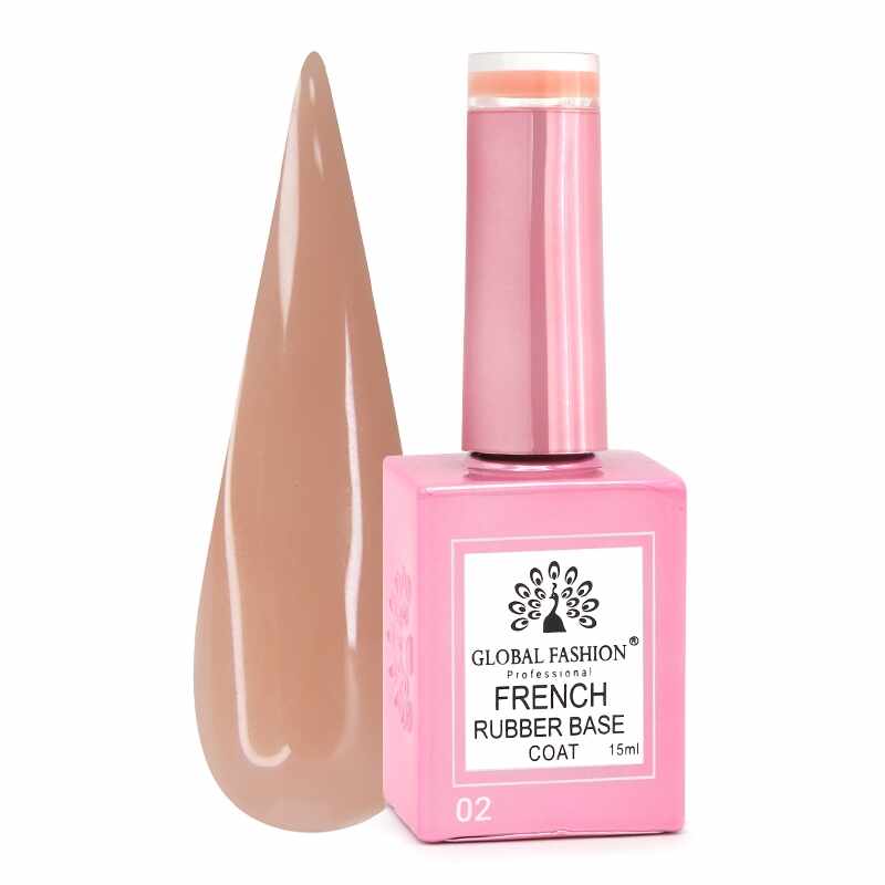 Rubber Base Coat French, Global Fashion, 15 ml, Nude 02