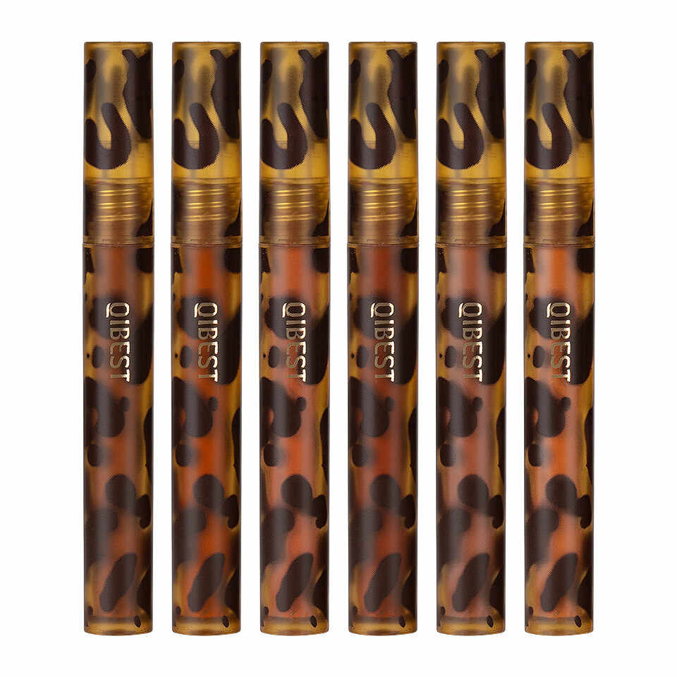 Set 6 Rujuri Lichide Mate Qibest Leopard Print Non-Stick ColorLip Gloss #01