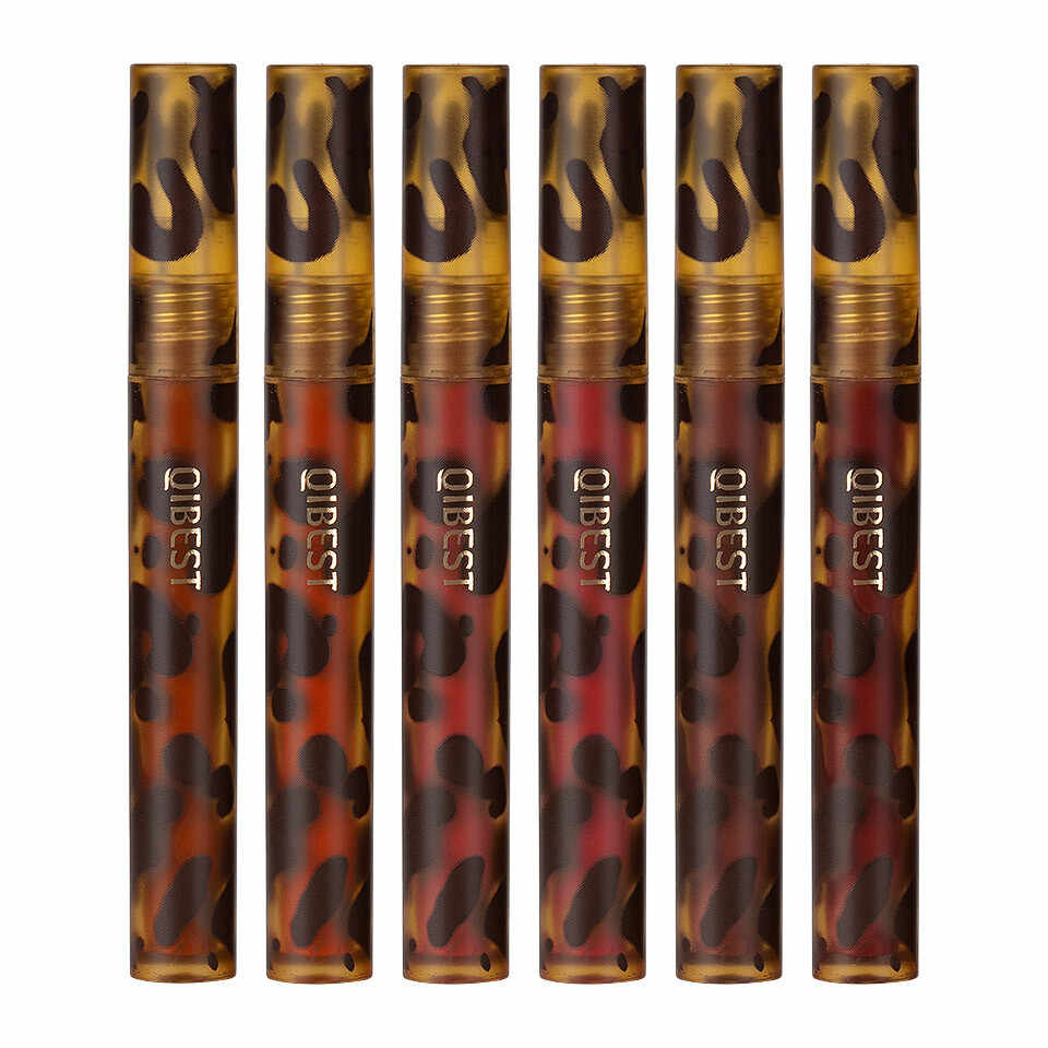 Set 6 Rujuri Lichide Mate Qibest Leopard Print Non-Stick ColorLip Gloss #02