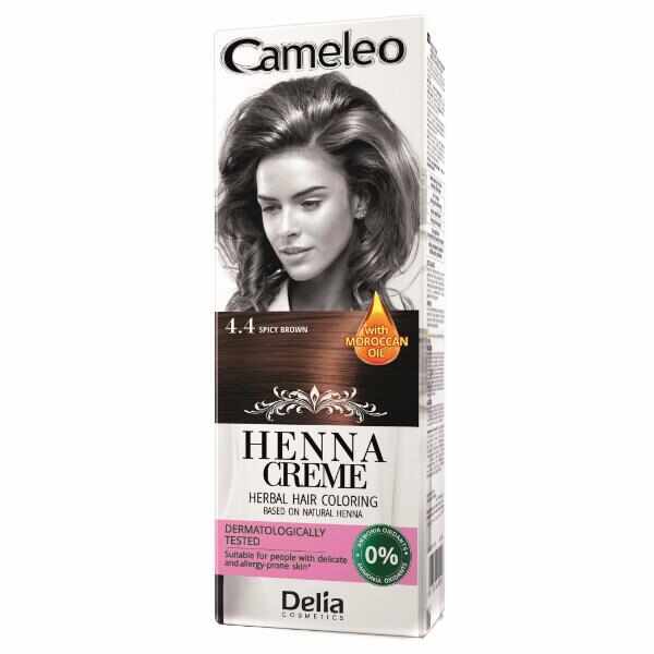 Crema Coloranta pentru Par pe Baza de Henna Cameleo Delia Cosmetics, nuanta 4.4 Spicy Brown, 75g