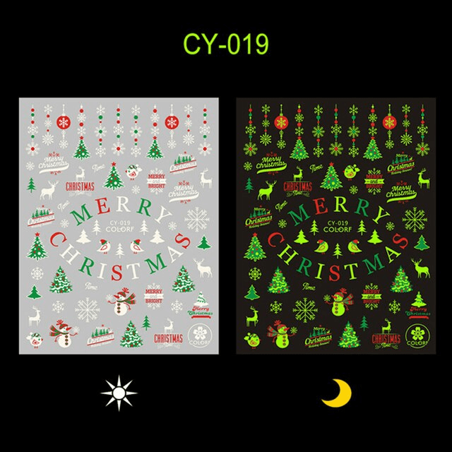 Sticker decor unghii model iarna/Craciun Fosforescent CY-019 - CY-021