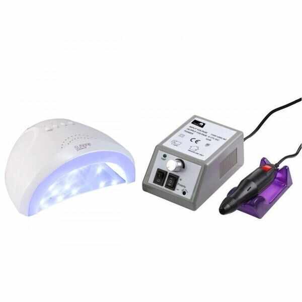 Set unghii false, Lampa LED, Model Sun One, 48 W si Freza electrica profesionala, 20.000 rpm