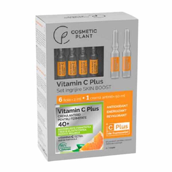 Set Ingrijire Skin Boost 40+ Cosmetic Plant: Crema Antirid pentru Fermitate 40+ Vitamin C Plus, 50ml; Fiole Skin Boost Vitamina C Plus, 6 x 2 ml
