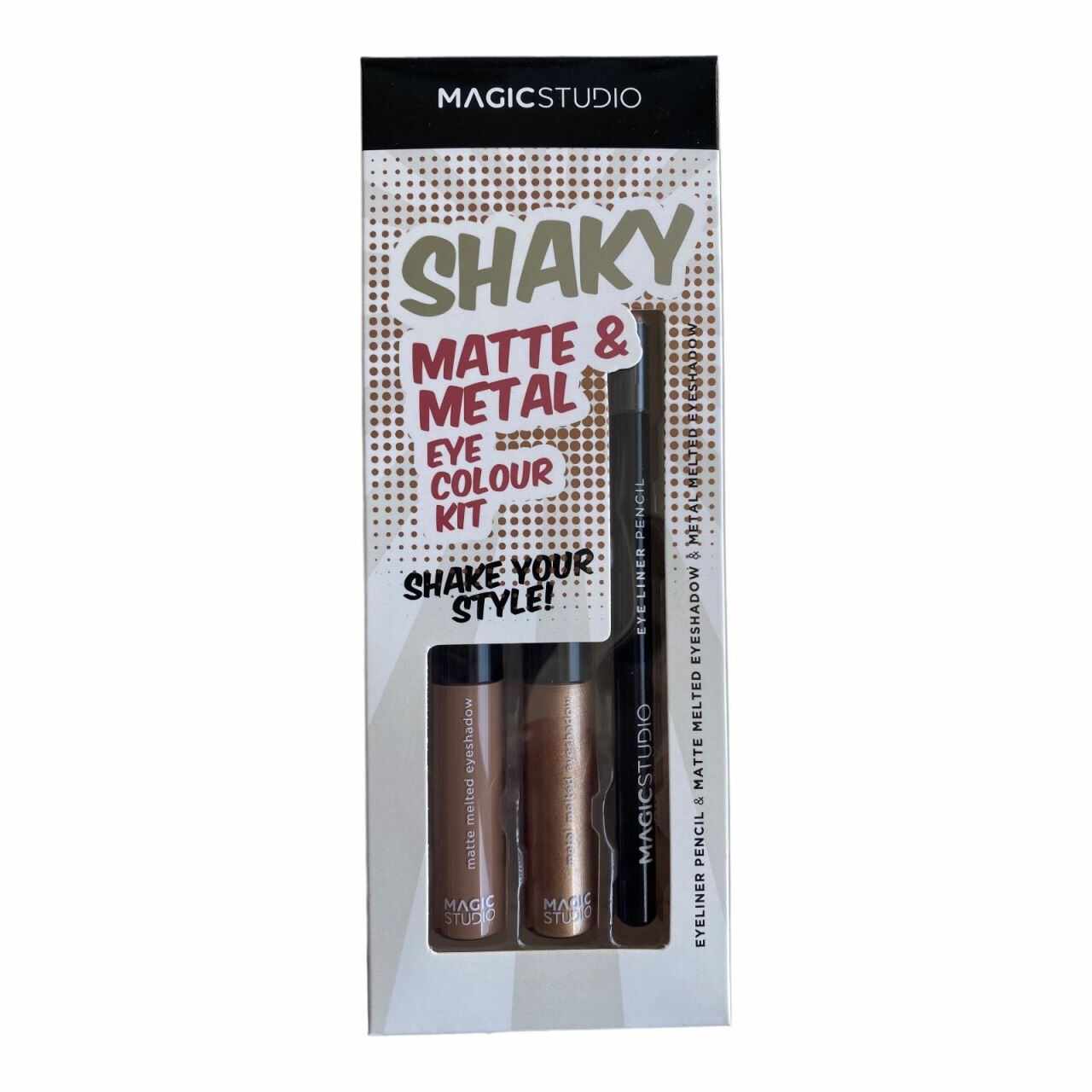Set fard lichid de pleoape mat si metalic + creion de ochi Magic Studio Shaky Eyeshadow