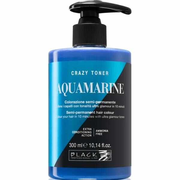 Toner Semi-Permanent - Crazy Toner Aquamarine Black Professional, nuanta Albastru, 300 ml