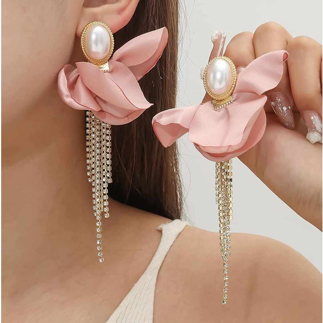 Cercei Flower Rosey Pearls