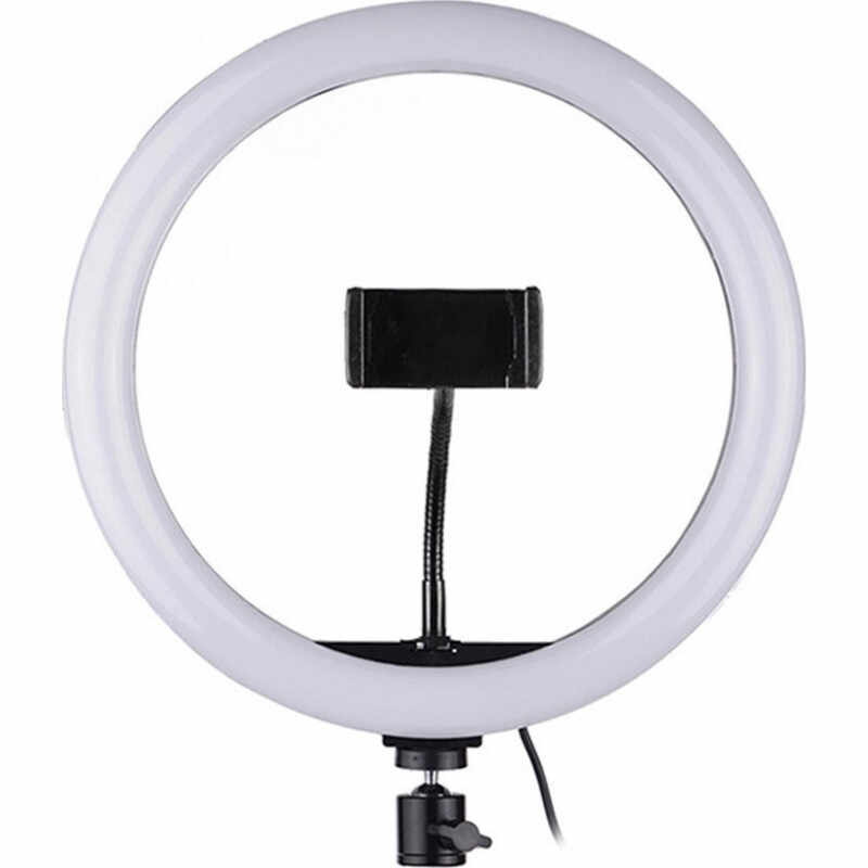 Lampa circulara Loomax Ring Light, diametru 33 cm/13 inch, suport telefon, 10 trepte reglaj, 7 culori, 3 tipuri de lumina