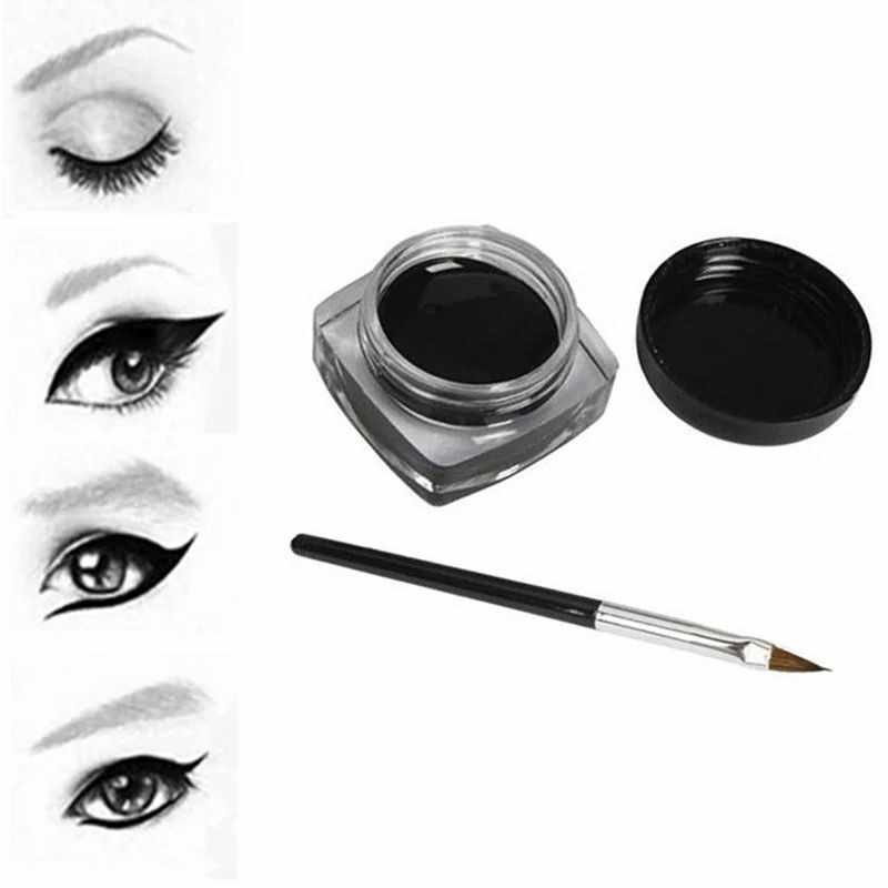 Set Eyeliner Cream Negru cu Pensula de Aplicare, Waterproof