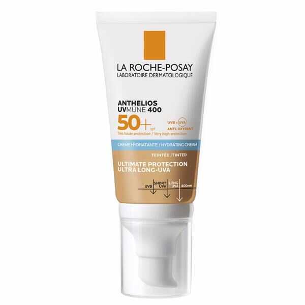 Crema hidratanta cu pigment de culoare pentru protectie solara SPF 50+ Anthelios UVmune, La Roche-Posay, 50 ml 