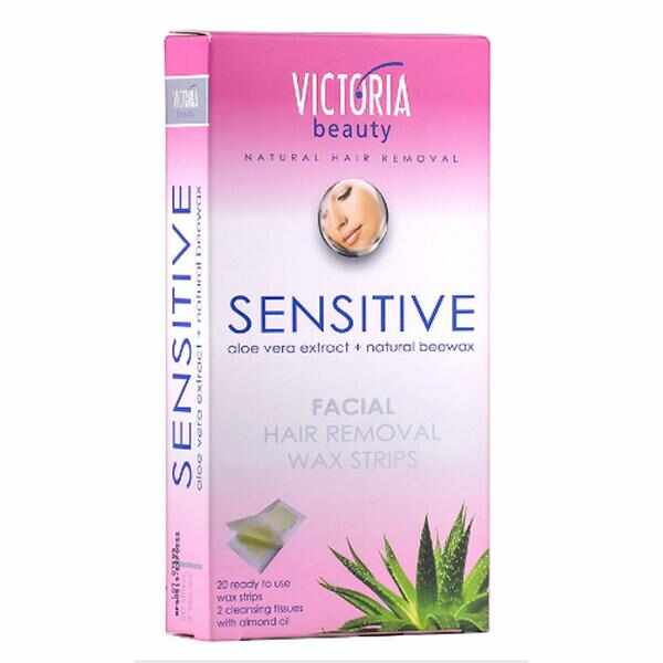 Benzi Depilatoare pentru Fata Ceara Rece cu Aloe Vera - Victoria Beauty Sensitive, 20 buc