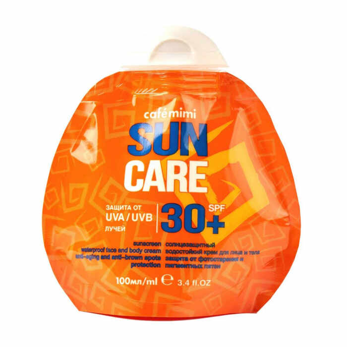 Crema de fata si corp pentru protectie solara Cafe Mimi Sun Care UVA UVB SPF 30+ rezistenta la apa, cu Vitaminele E si F 100ml